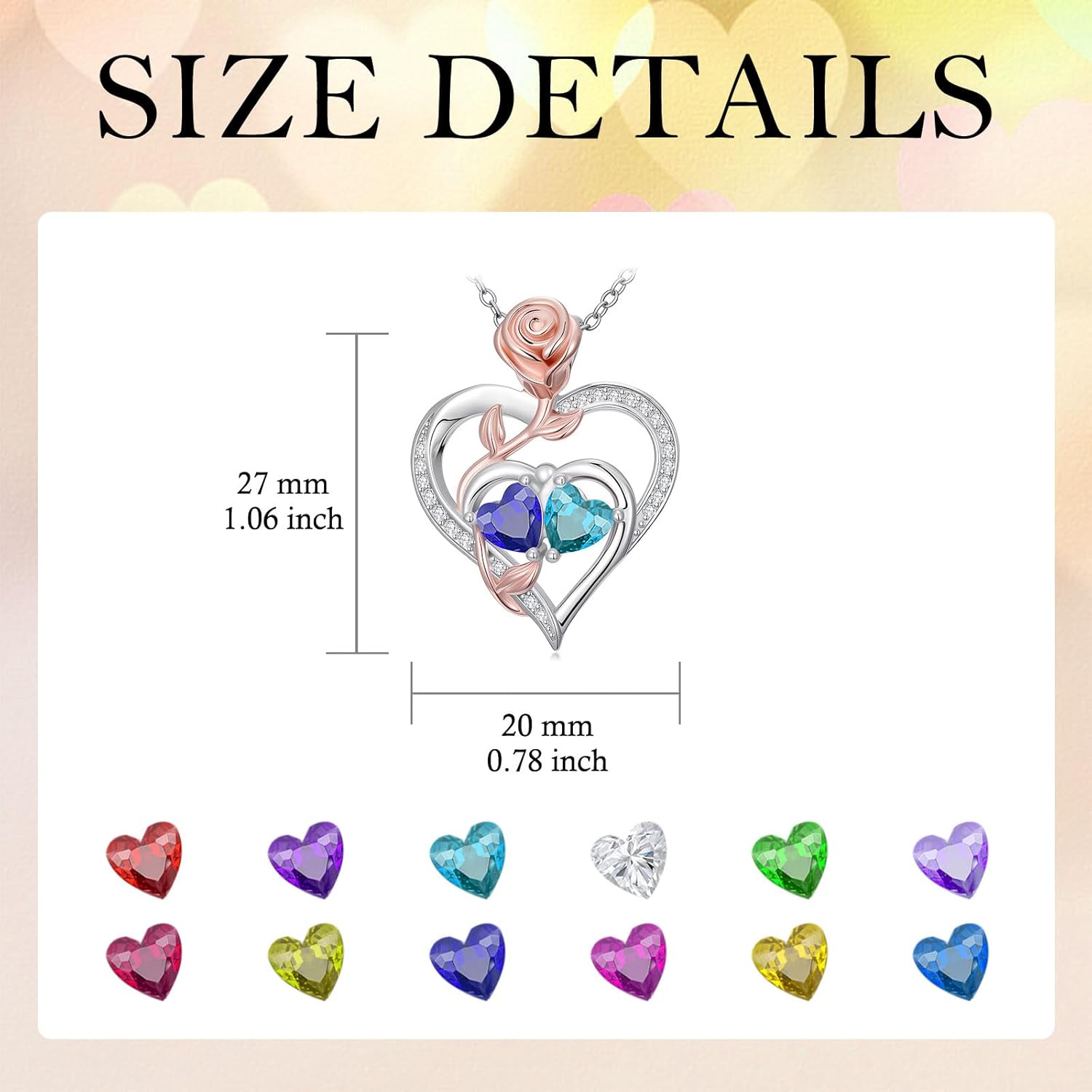 Rose Flower Heart Pendant for Women Birthday Gifts 18k Gold Plated Mother Daughter Necklace with 12 Months Birthstone Christmas Valentines Day Gifts for Her Mom Anniversarry Jewelry for Mom Wife Girlfriend - Image 3