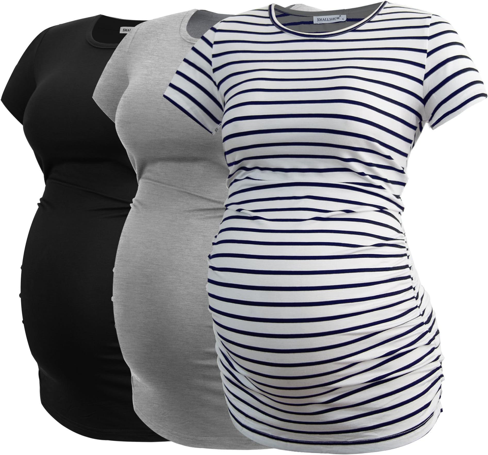 Women's Side Ruched Tunic Maternity Shirts 3 Packs | Pregnancy Clothes,Short Sleeve,Tops