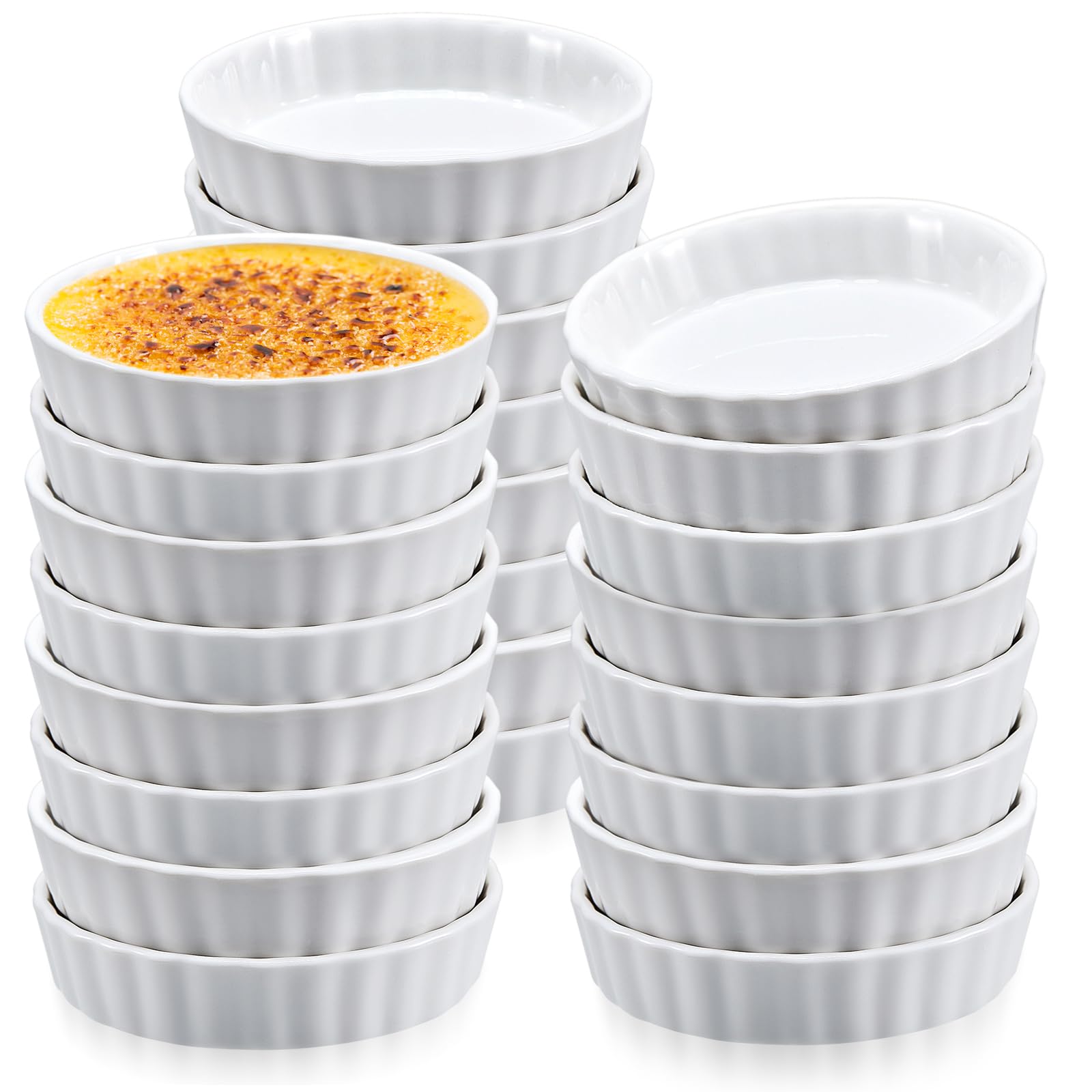 Layhit 24 Pcs,8 oz White Ceramic Creme Brulee Ramekins Bulk, Oven Safe