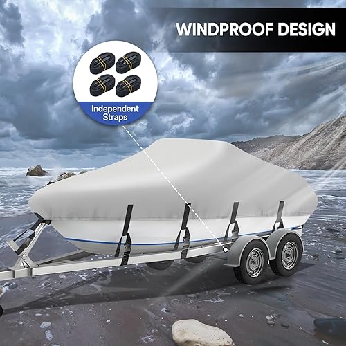 Miniatura 15 de NEVERLAND Funda impermeable para lancha remolcada, resistente al agua, lona de poliéster de grado marino, se adapta a forma de V, casco en V y Negro