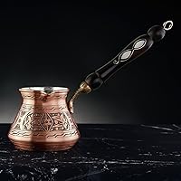 Vista 4 de BCS cafetera grande de cobre para café turco, griego y árabe con mango de madera (18 onzas, 6 porciones) Cezve Ibrik Briki para cocina