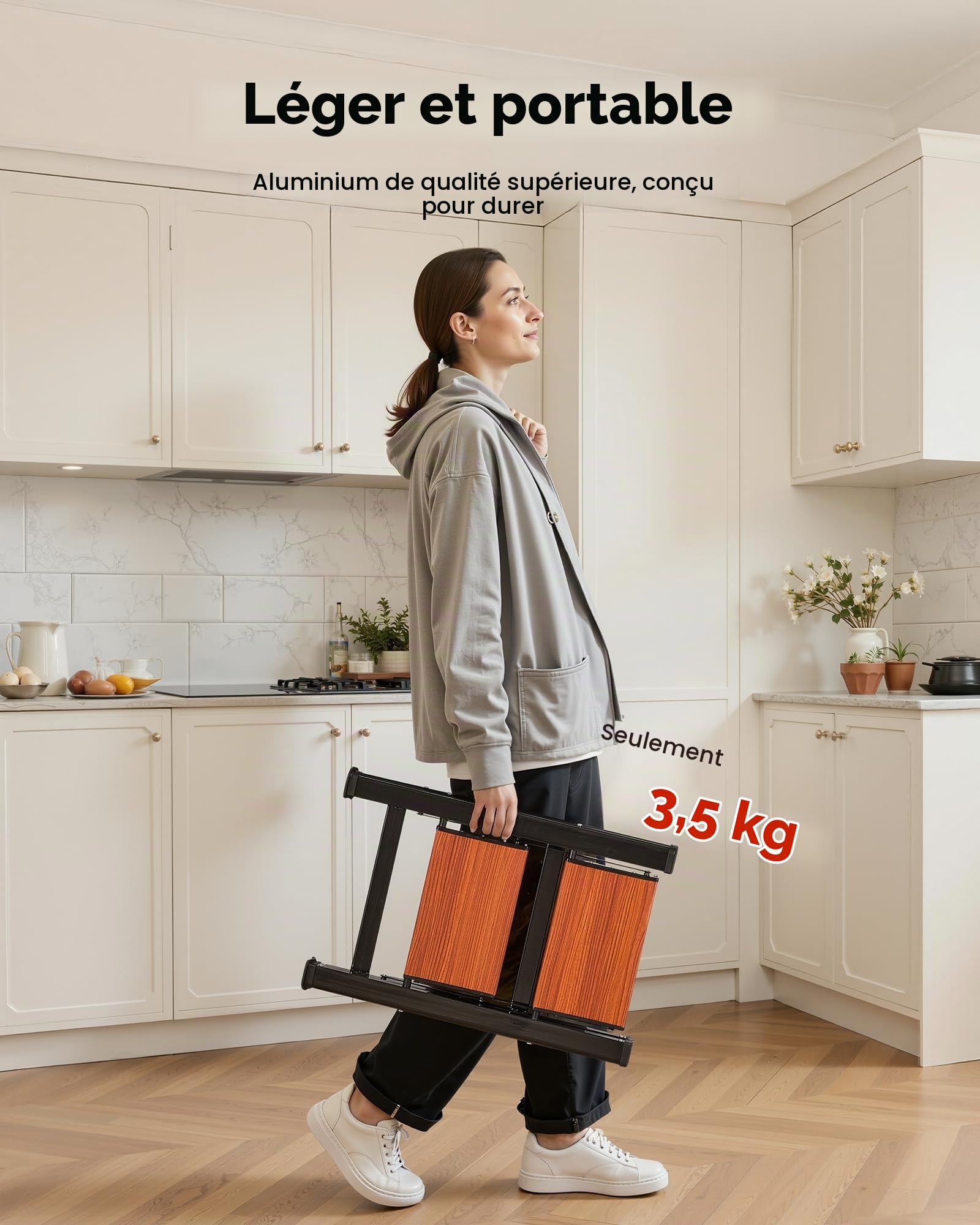 VEVOR Escabeau Pliant 2 Marches Marchepied Pliable Charge 150 kg Échelle Domestique Portable Compacte pour Cuisine, Bureau, Travaux Ménagers, Bricolage, Réparations, avec Larges Marches Antidérapantes