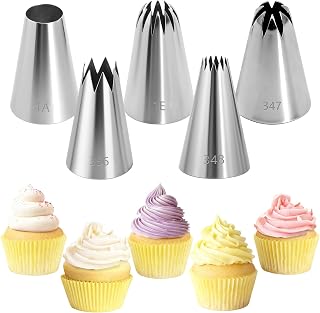 5PCS Large Stainless Steel Piping Tips Set – Frosting/Icing Nozzles with Disposable Pastry Bags for Cake,Cupcake & Cookie Decorating (1A 356 347 348 1E)