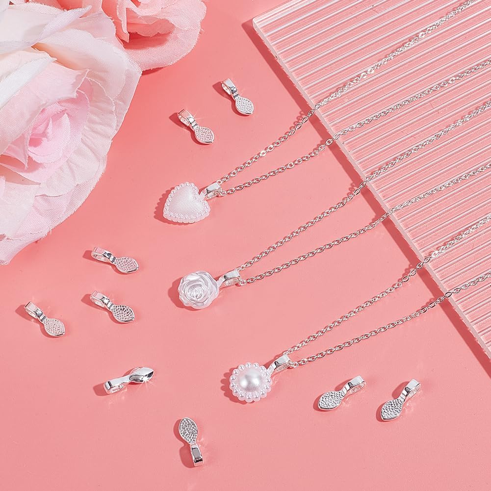 Beebeecraft 1 Box 30Pcs Glue on Bails Oval Pendant Bails Charms 925 Sterling Silver Plated Flat Pad Necklace Findings for Jewelry Making DIY Crafts, Pad 5.5x7mm - Image 4