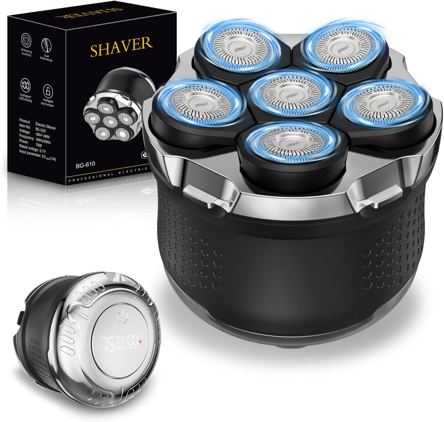 Afeitadoras de cabeza para hombres calvos, afeitadora de cabeza 6D, pantalla LED, para secar y húmeda, para cabeza calva impermeable IPX7,