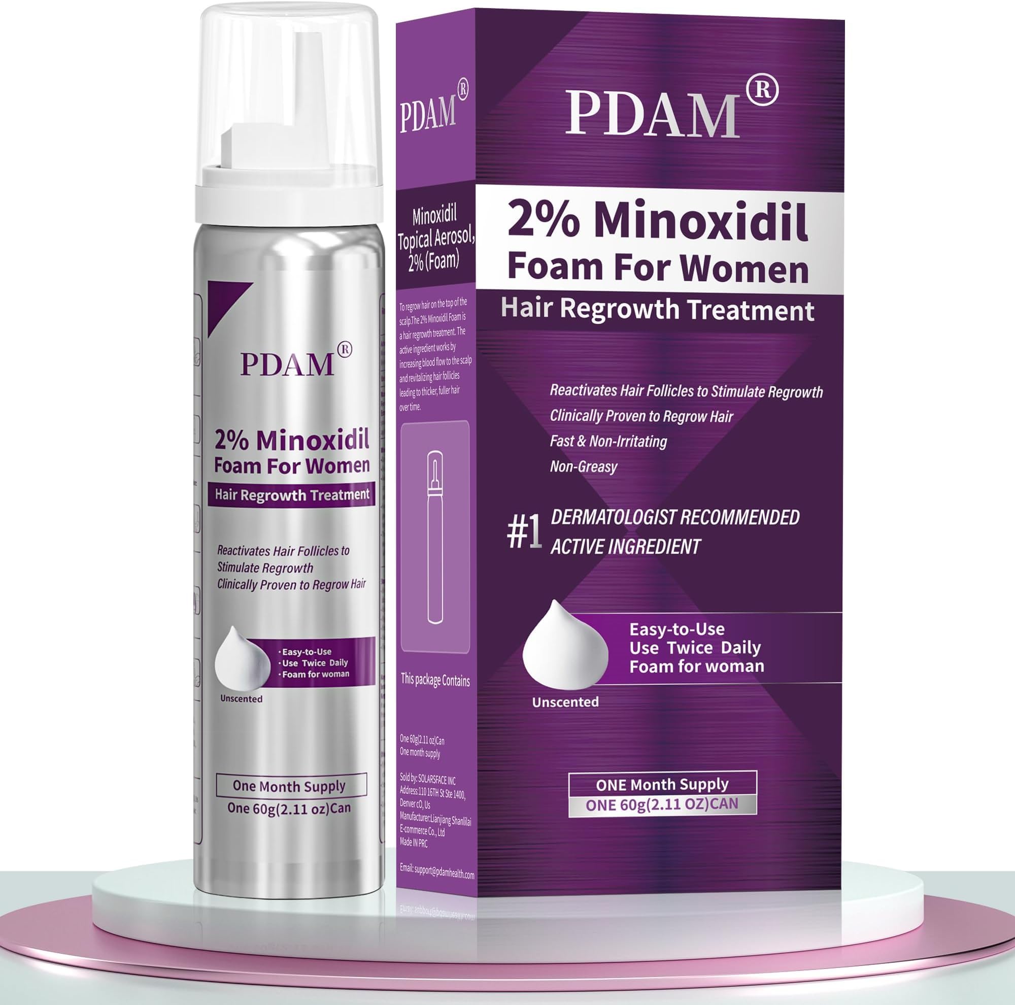 Minoxidil for Women Foam Hair Growth - Hair Regrowth Treatment for Women, Topical Solution Hair Loss Treatments Minoxidil Thicker and Fuller Hair, 1-Month Supply, 2.11 oz x 1