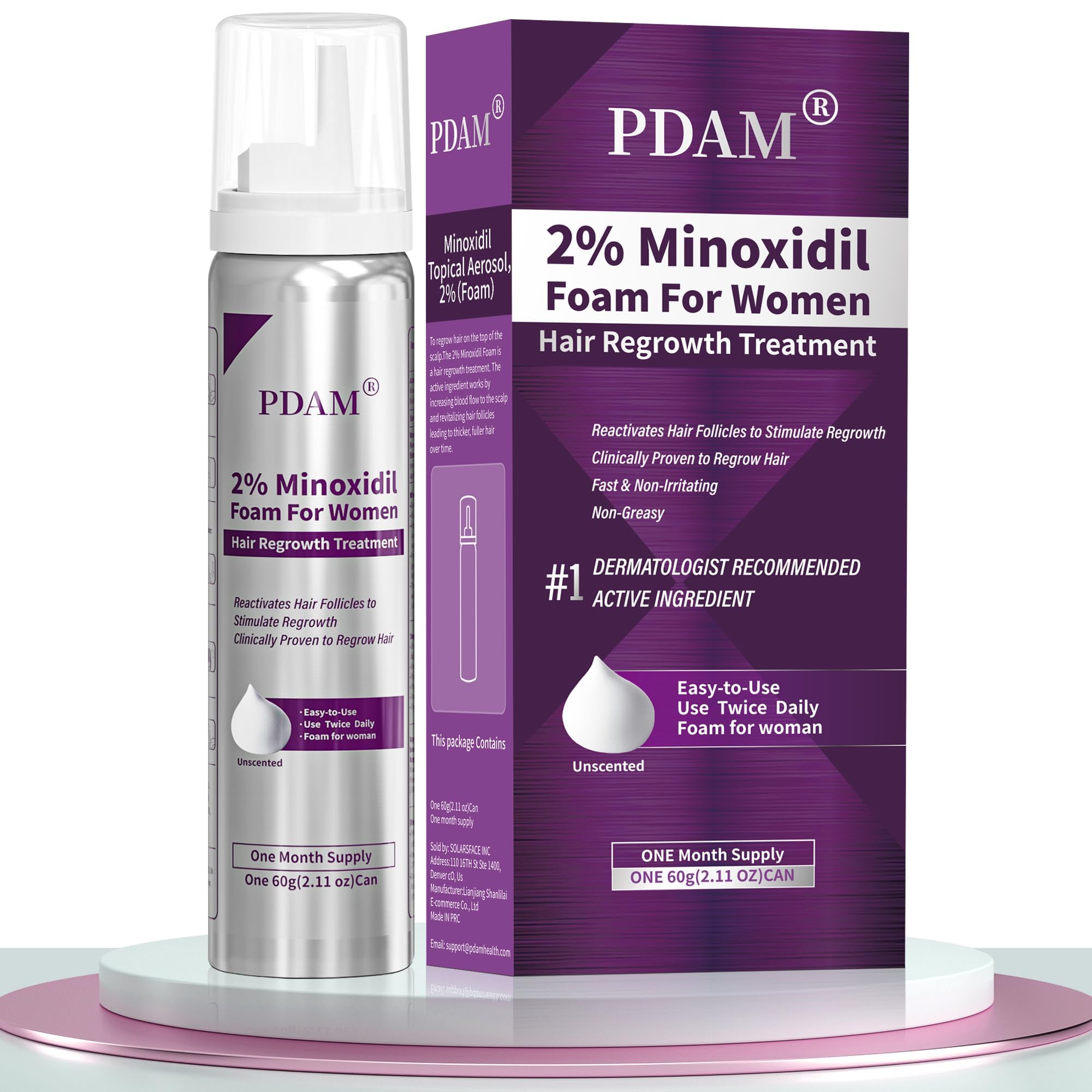 Minoxidil for Women Foam Hair Growth - Hair Regrowth Treatment for Women, Topical Solution Hair Loss Treatments Minoxidil Thicker and Fuller Hair, 1-Month Supply, 2.11 oz x 1