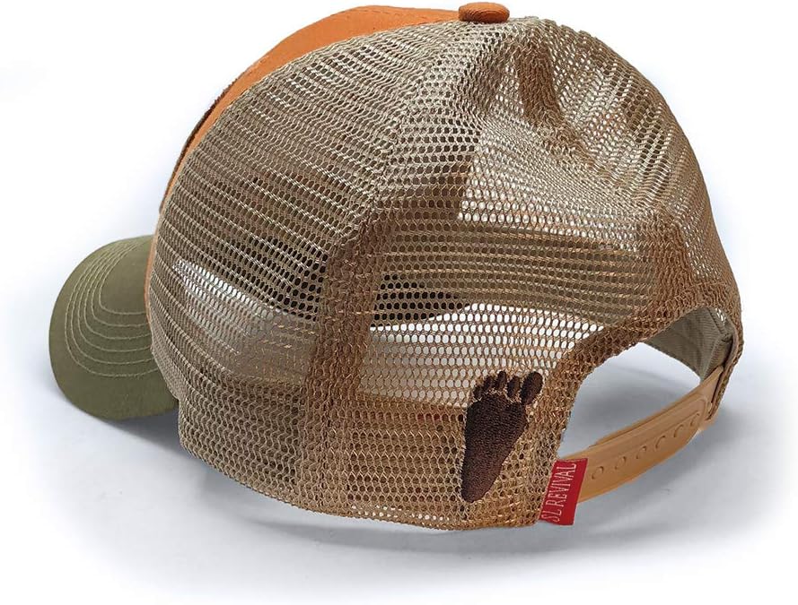 S.L. Revival Co. Everyday Trucker Hat, Structured, Surfing Sasquatch, Burnt Orange and Olive