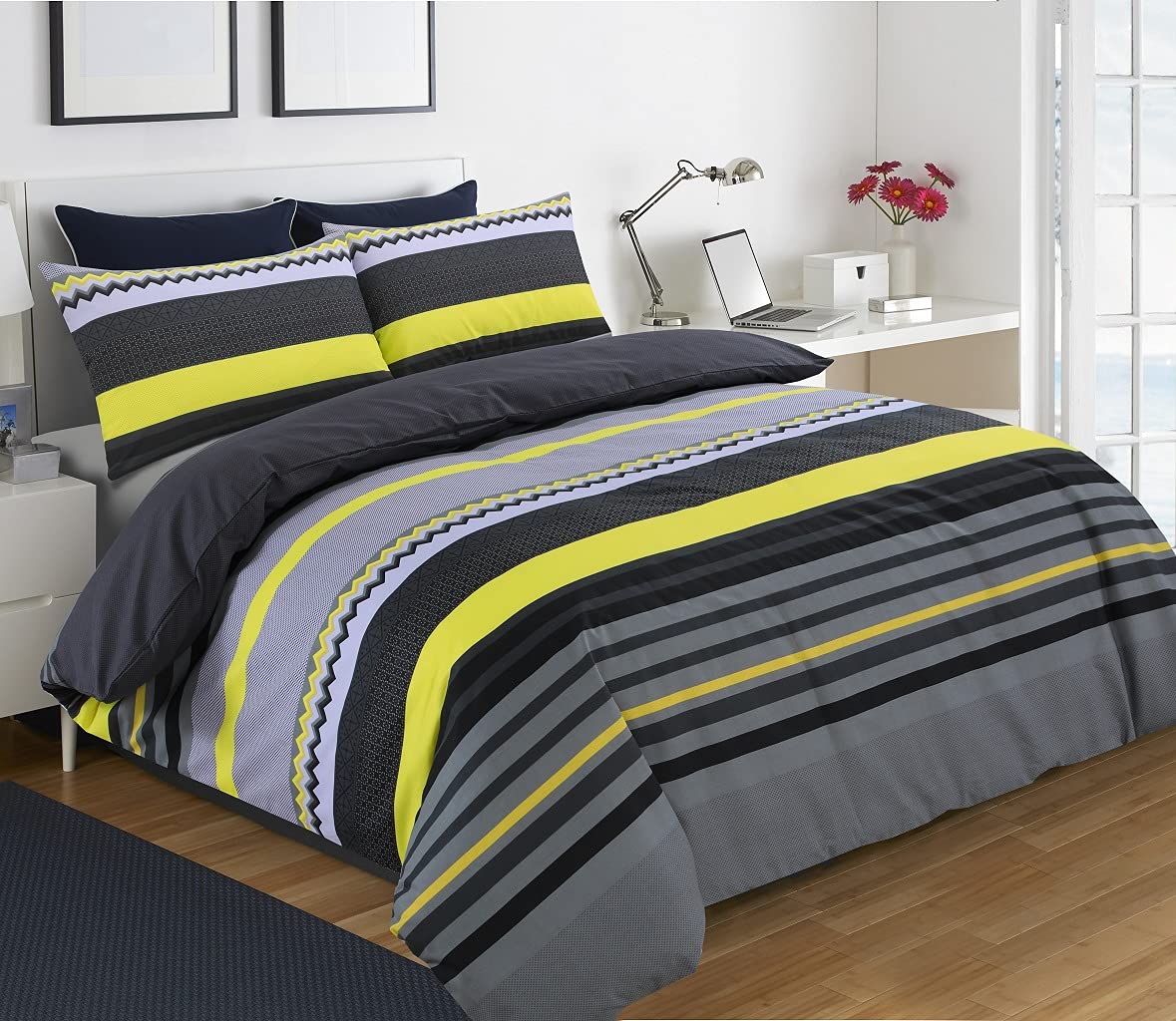 HOME ACE Benjamin Black Printed King Duvet Cover Set - Easy Care Poly Cotton King Size Quilt Cover Bedding Set - 230CM x 220CM with 2 Pillowcases 50CM x 75CM