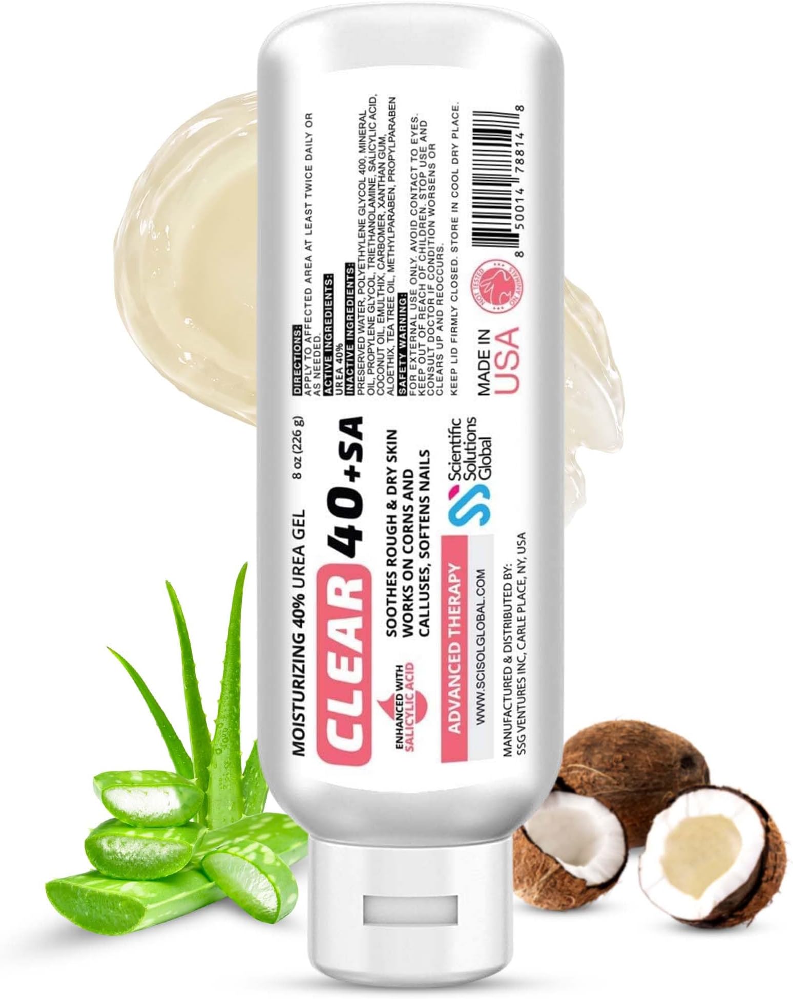 CLEAR Urea Gel 40 Percent Plus 2% Salicylic Acid (8oz) Made in USA
