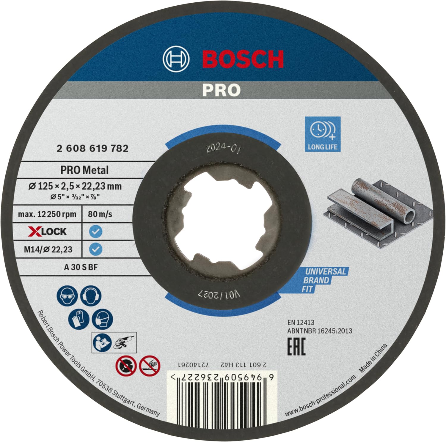 Bosch 1x PRO Metal Longlife Cutting Disc for Small Angle Grinder and X-Lock, M14/22.23 mm (for Steel, Ø 125 mm, Professional Accessory Small Angle Grinder)