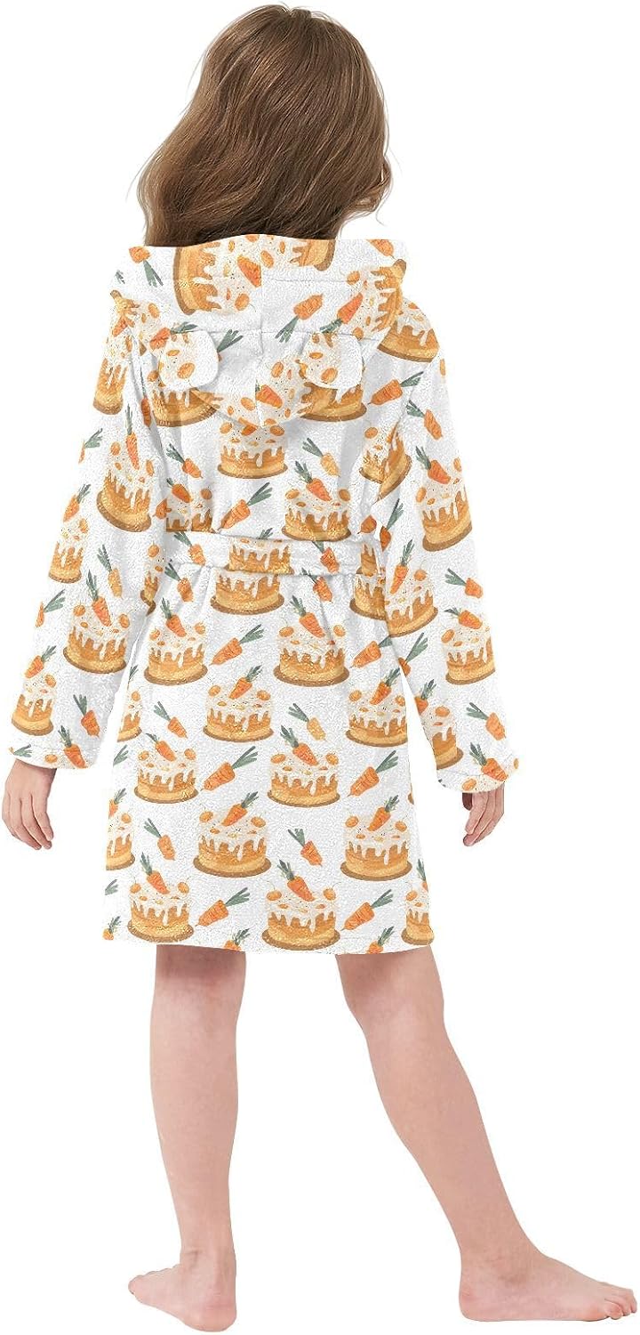 senya Carrot Cake Toddler Hooded Bathrobe Kids Soft Plush Bath Towel Robes for Boys Girls 2-12 Years