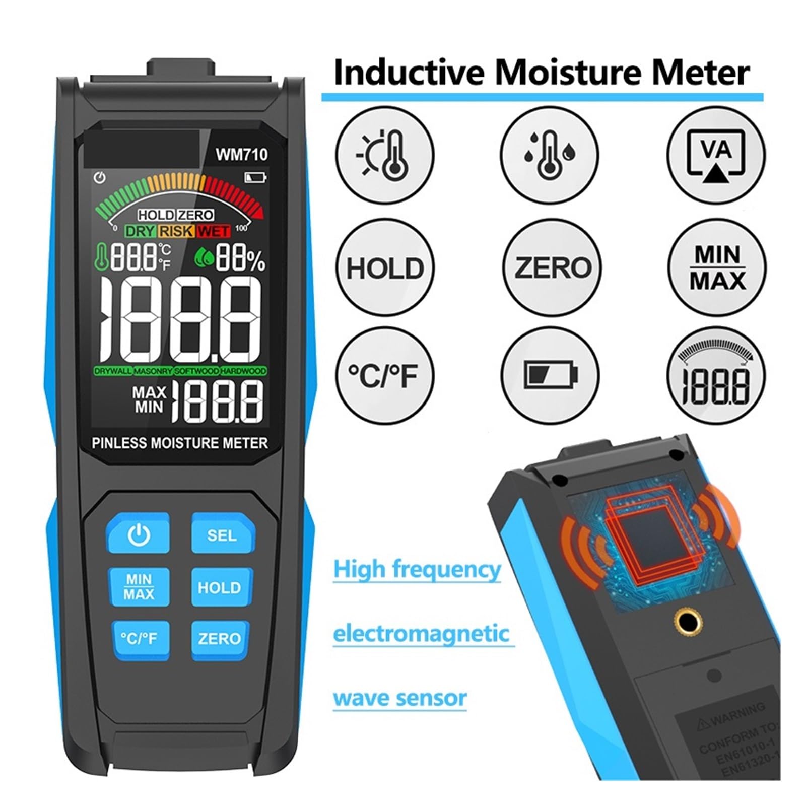 Medidor Digital de Humedad Madera Higrómetro inductivo no destructivo Pantalla Dual analógica Temperatura Ambiente Humedad Madera Pequeño Error