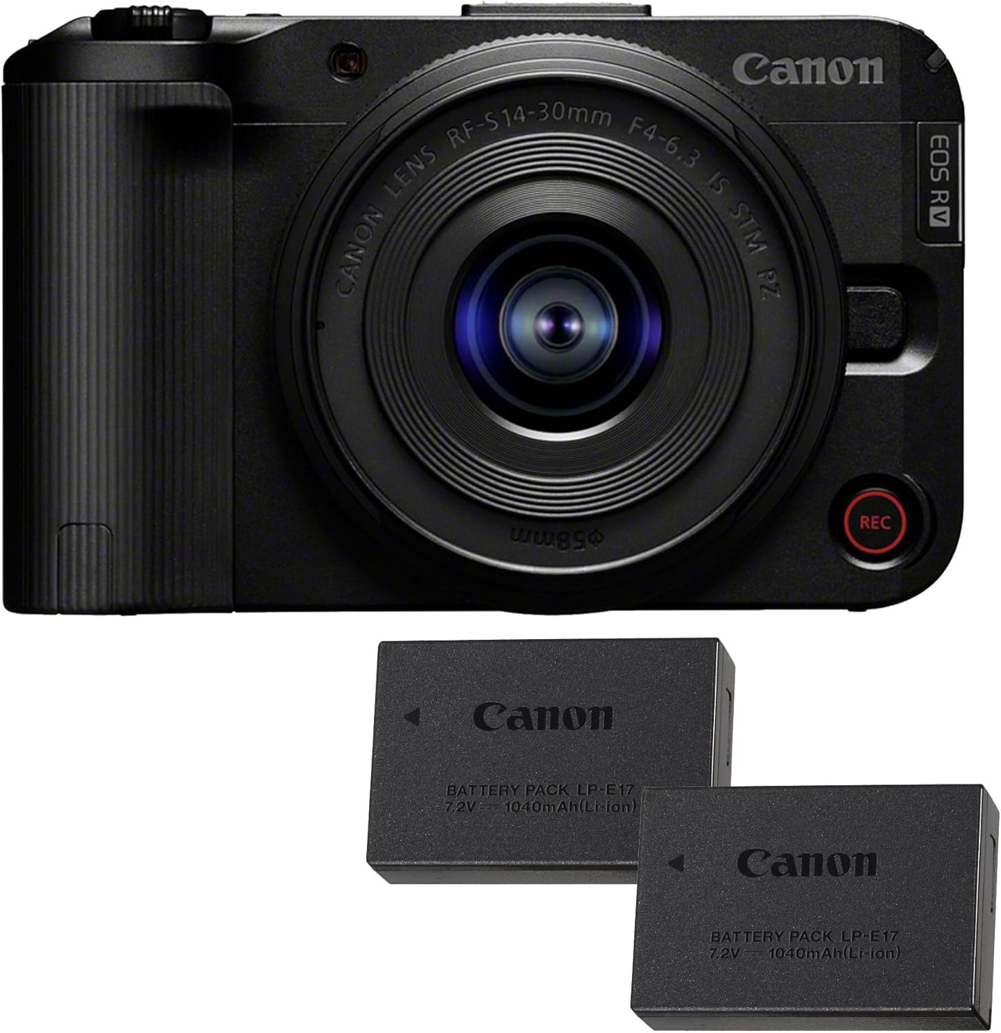 Canon EOS R50 V + RF-S 14-30mm F4-6.3 is STM PZ + 2X Batterien (Zusätzliches Akku-Kit) – Vlog-Kamera, kompatibel mit Canon RF-Objektiven | Content Creator Equipment für Vlogging & Reisen | Bluetooth