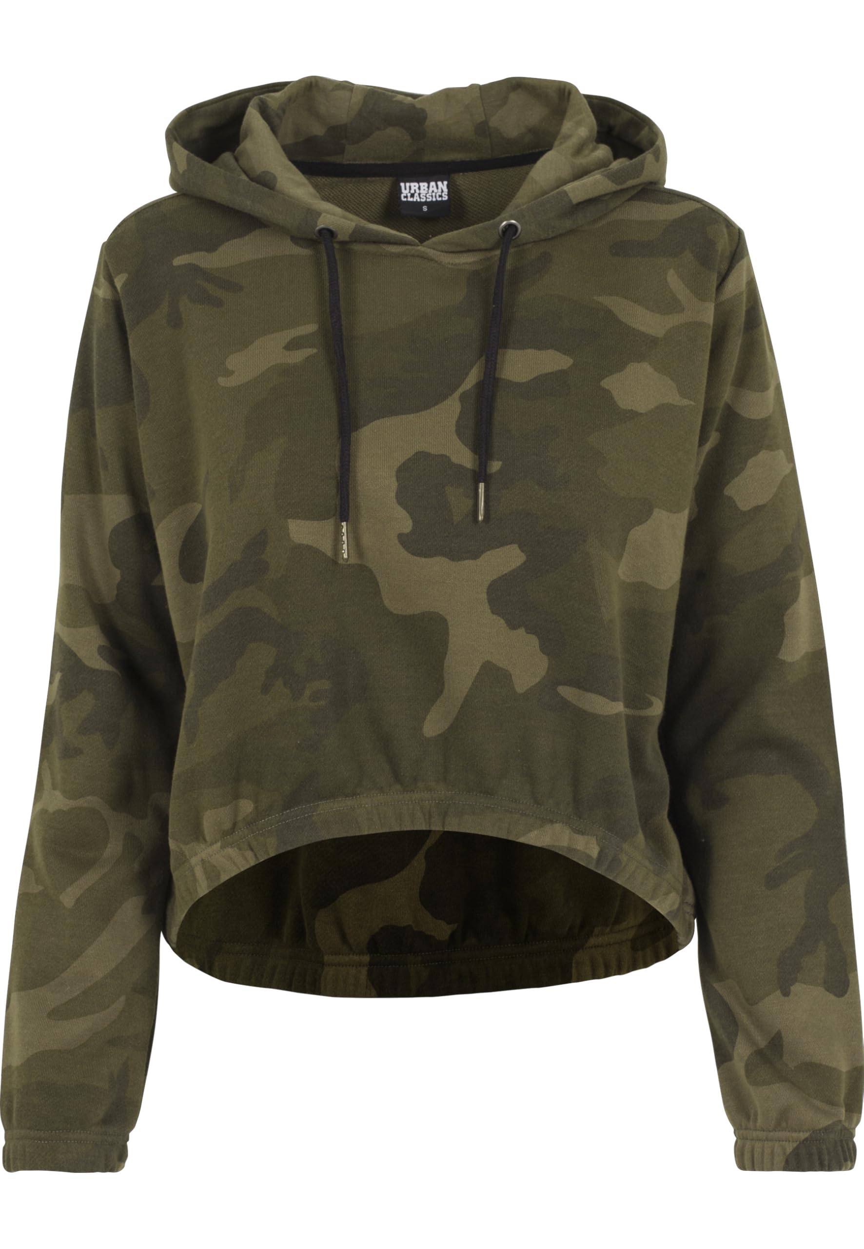 Urban Classics Women's Ladies Cropped Hoody Hooded Sweatshirt, Olive (Olive Camo), M