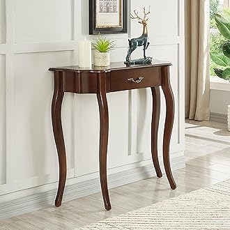 Solid Wood Console Table with Drawer, Semi-circle Entryway Table Half-moon Elegant Display Furniture with Cabriole Legs for Living Room, Hallway, Foyer, Corridor, Sofa