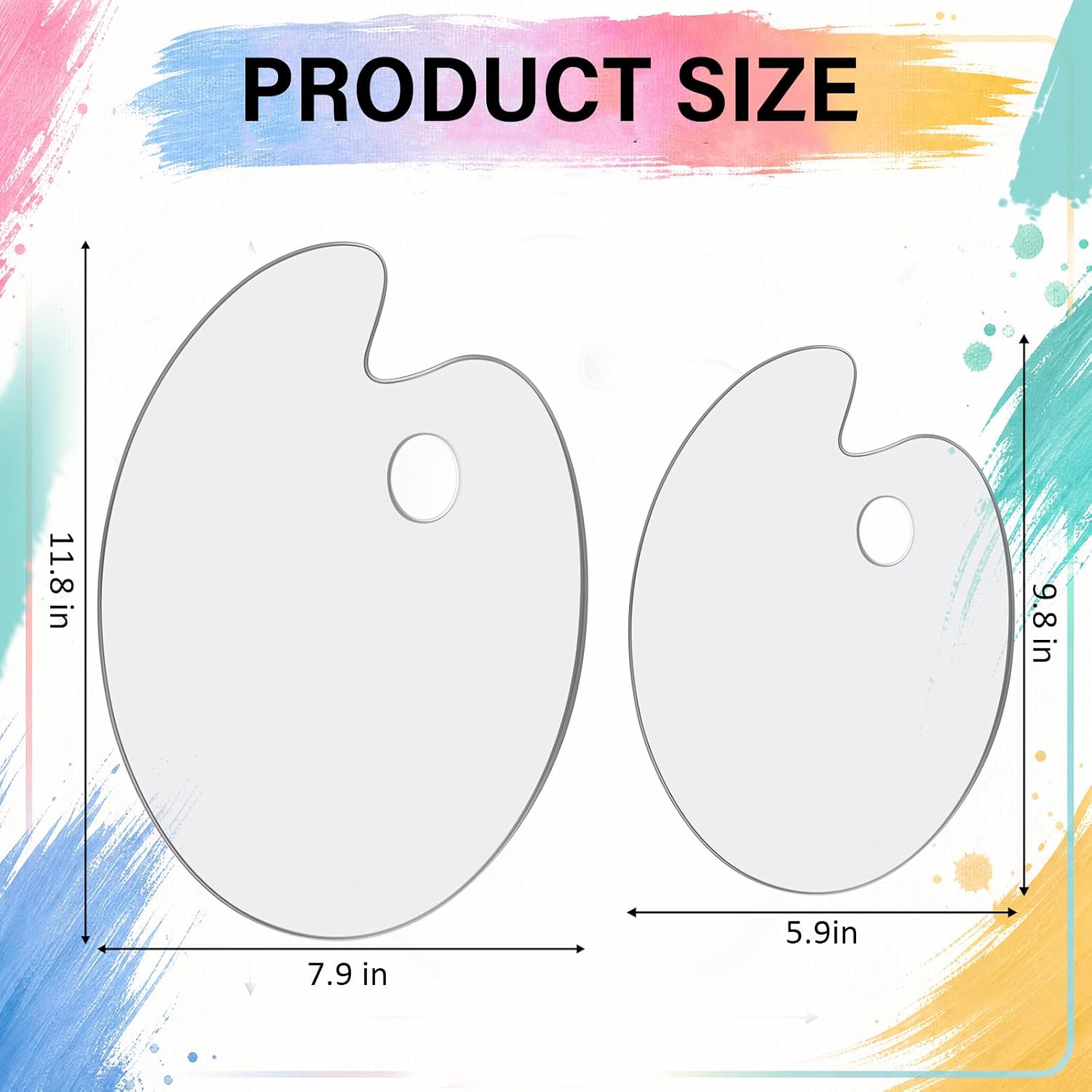 12 Pack Acrylic Paint Palette 2 Sizes (11.8 x 7.9 in & 9.8 x 5.9 in), Clear Oval Mixing Tray with Thumb Hole, Transparent Non-Stick Pallet for Oil Watercolor Craft DIY Art Halloween Painting