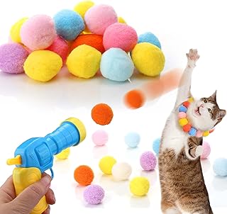AIERSA Cat Toy Ball Launcher Gun,Cat Fetch Toy Gun Shooter, Plush Ball Shooting Gun for Cats with 20Pcs Pom Pom Balls,Cat Toys Interactive for Indoor Cats