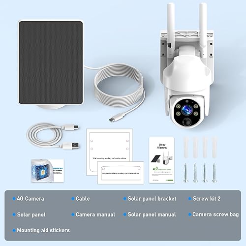 Miniatura 9 de Cámara de seguridad solar celular 4G LTE, cámara de seguridad celular inalámbrica con energía solar para exteriores con tarjeta SIM incorporada,