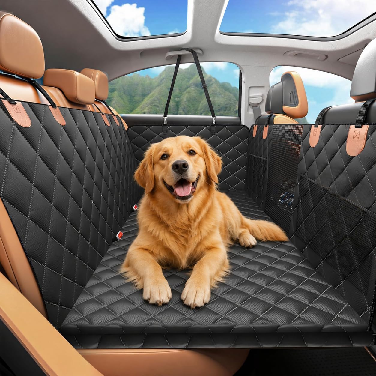 Back Seat Extender, Dog Seat Cover for Back Seat, Hard Bottom Car Seat Cover for Dogs, Dog Hammock for Car, Back Seat Pet Cover for Dogs(Black)