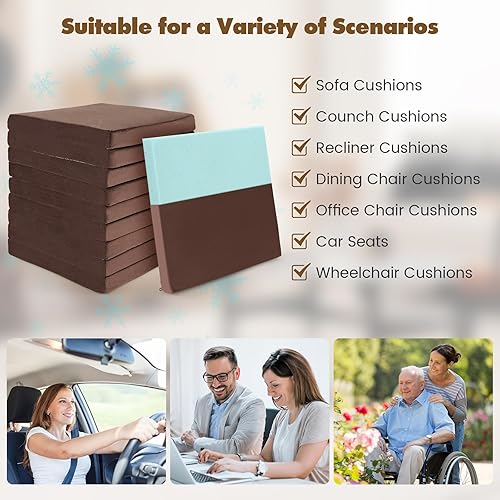 Miniatura 7 de Giantex Paquete de 10 cojines de espuma viscoelástica para silla, de 18 x 18 x 2 pulgadas, con funda de terciopelo y parte inferior antideslizante,