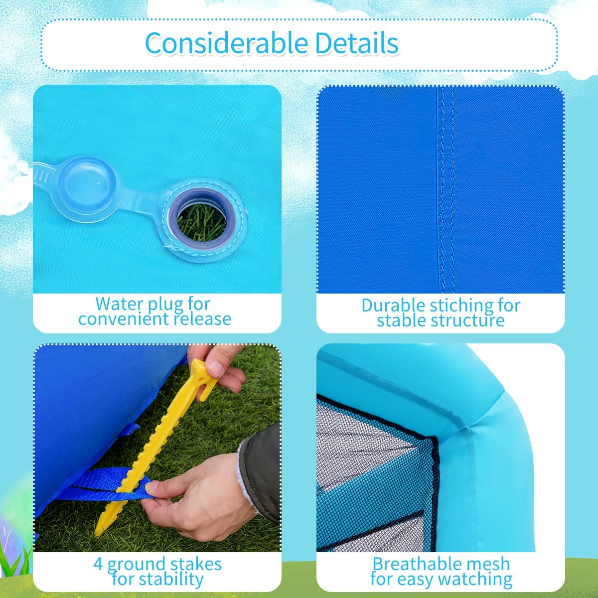 HONEY JOY Inflatable Water Slide, Hippo Theme Blow Up Water Park Bounce House for Backyard, Climbing Wall & Slide, Indoor Outdoor Waterslides Inflatables for Kids and Adults(Without Blower)