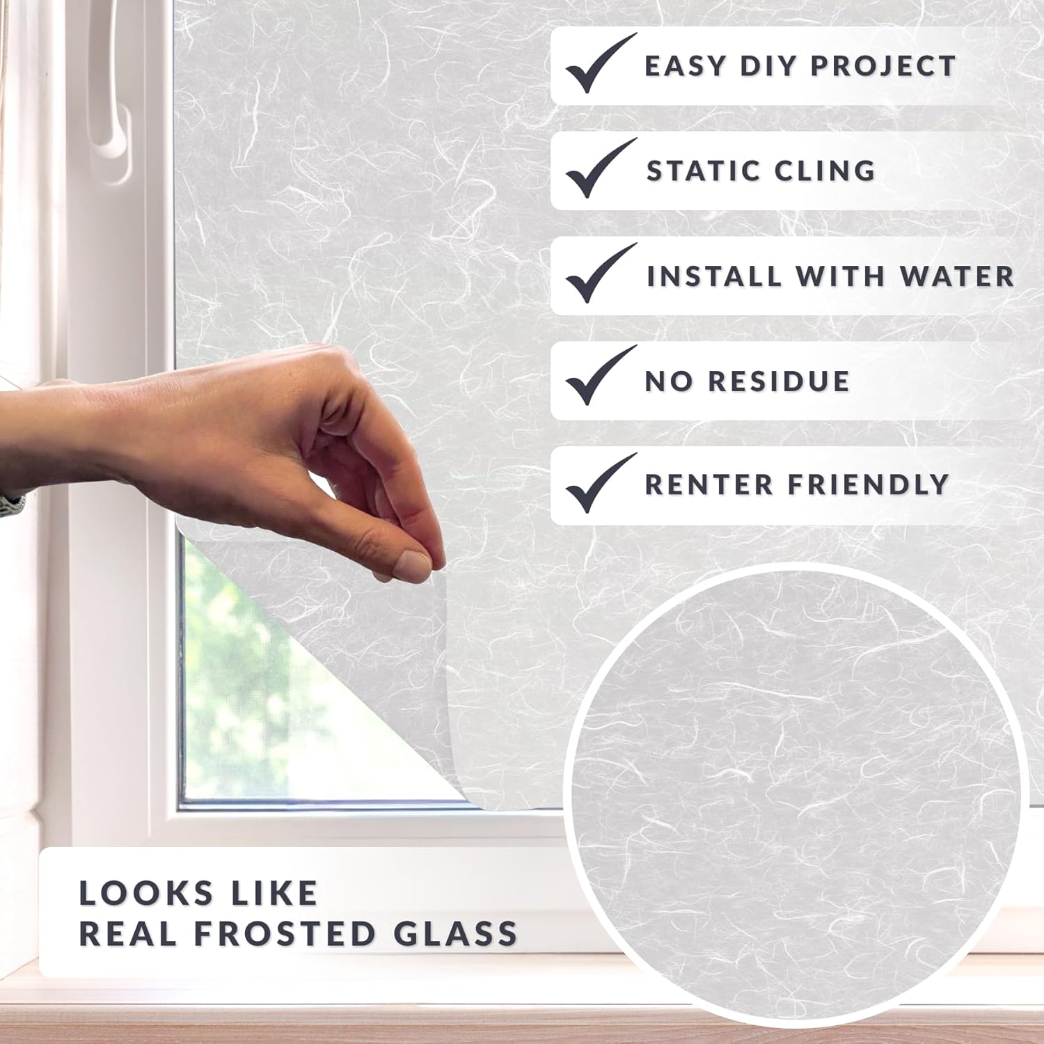 Artscape Rice Paper | Decorative Privacy Window Film with Textured Glass Pattern | Non-Adhesive & UV Protection | Easy to Apply & Removable | 36 x 72 Inches | Made in USA