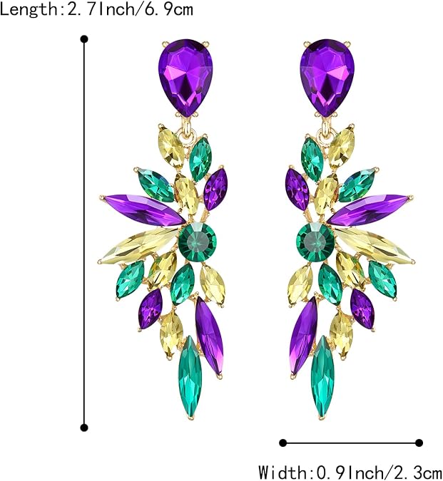 BriLove Clip-on Earrings for Women,Gorgeous Shiny Rhinestones Marquise Cluster Leaf Drop Earring for Wedding Party Prom Jewelry Accessories