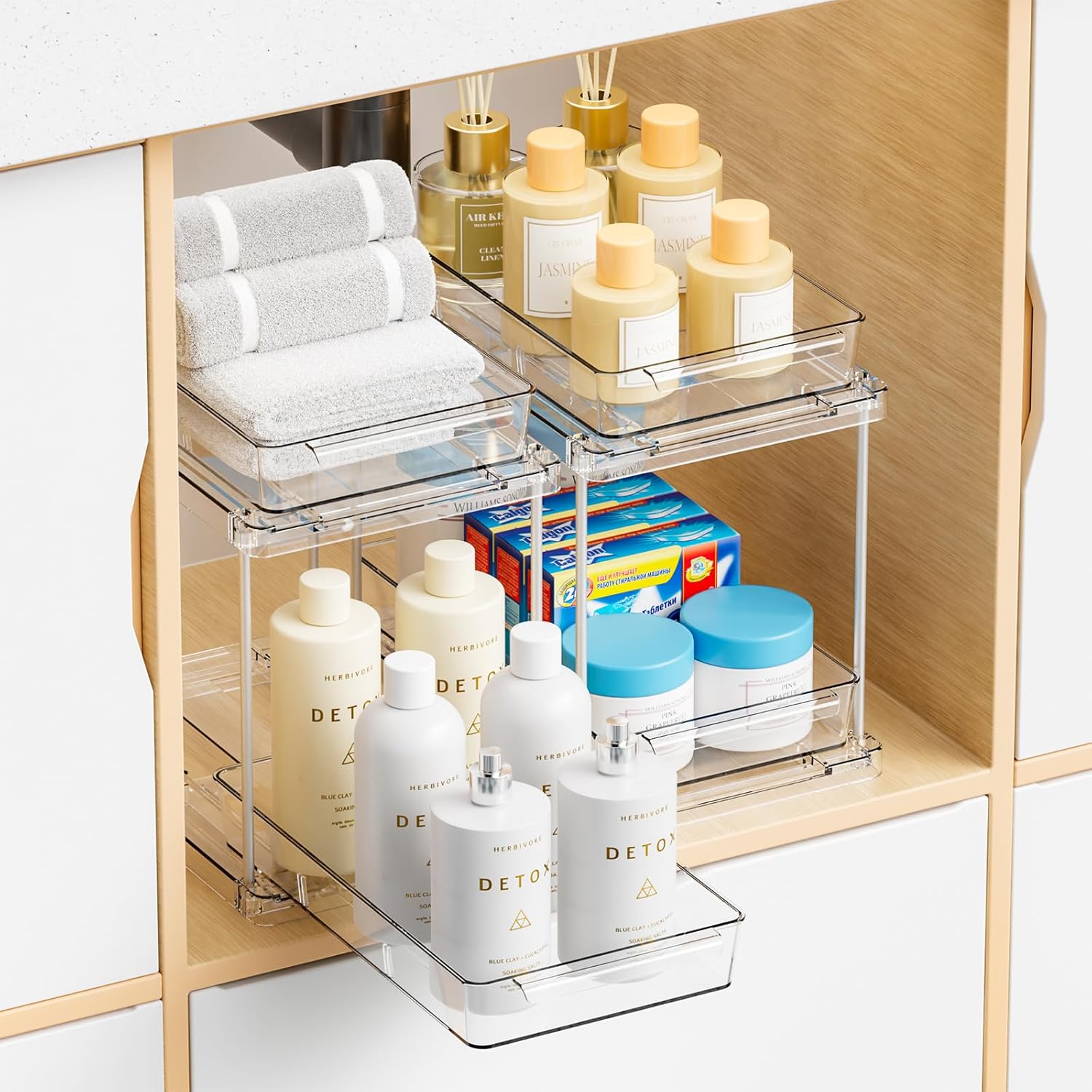 Yieach 2 Pack 2 Tier Pull Out Drawers for Medicine Cabinet Organizer,Bathroom Under Cabinet Storage,12.1″ Deep Pantry and Medicine Shelf Organizer for Toiletry Product,Vitamin Bottle and Supplement - Image 9