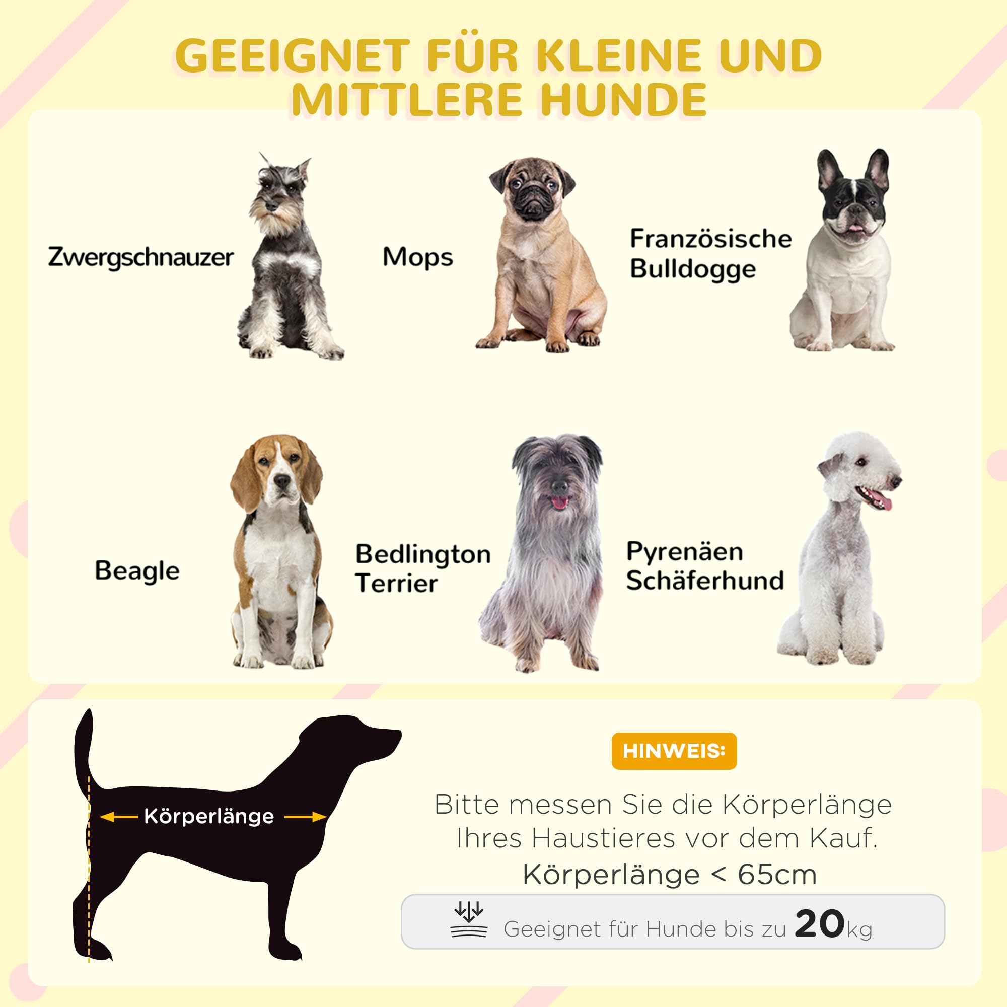 PawHut Domek dla psa z balkonem, podwyższony domek dla małych zwierząt ze schodami, oknem, legowiska dla małych, średnich psów, drewno jodłowe, żółta, 121 x 77 x 78 cm