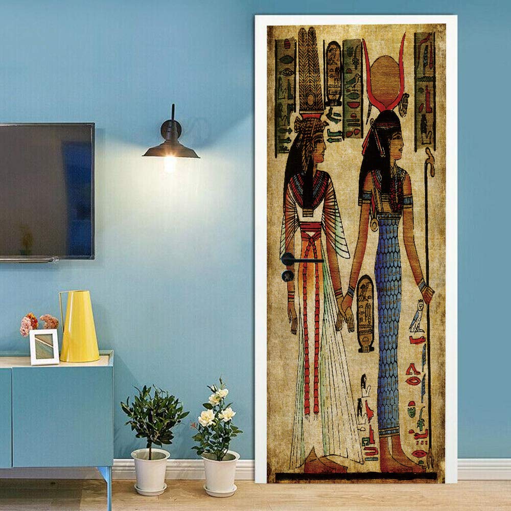Sticker de porte trompe l'oeil imperméable et amovible Égypte 88x200cm