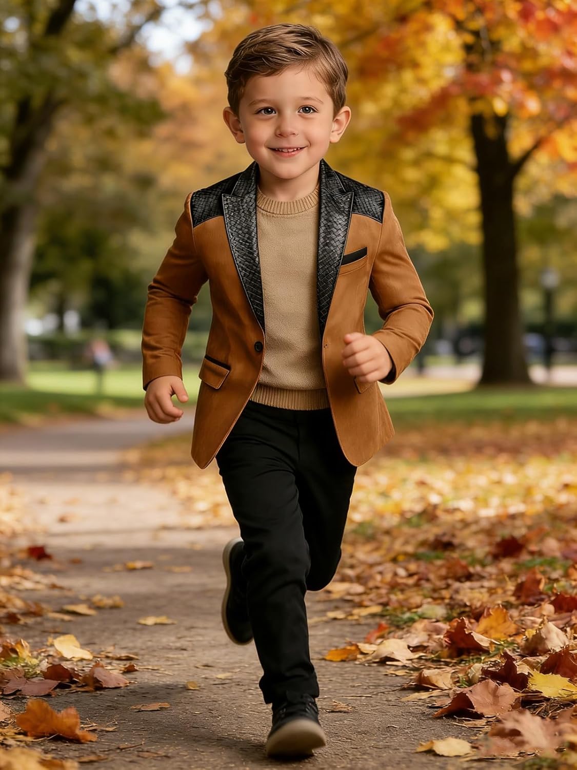 VENNYNG Boys Faux Suede Jacket with PU Leather Shoulders & Collar Biker Style Coat for Kids Outdoor for Toddler & Youth