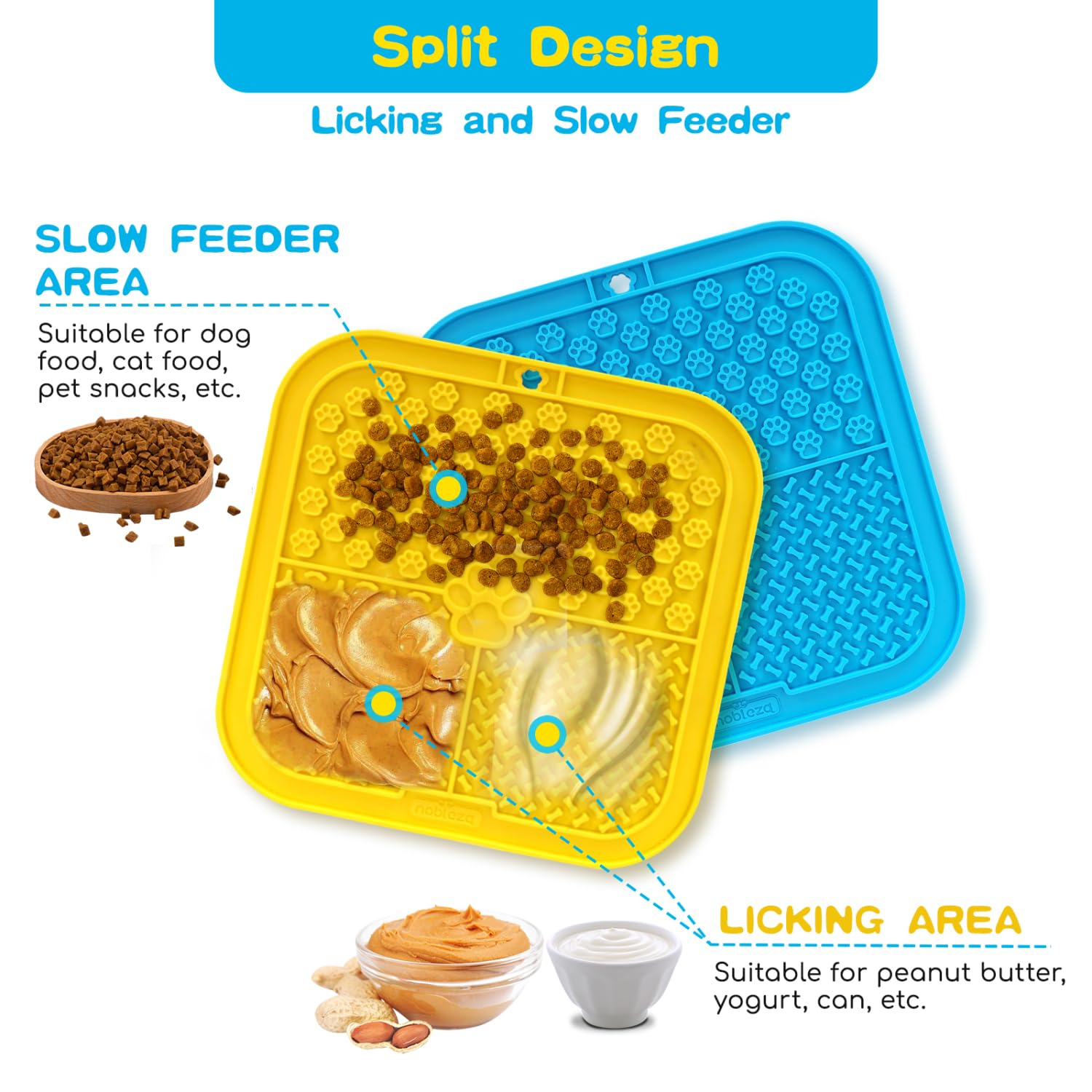 Nobleza Lick Mat per Cani con Ventosa, 2 Pezzi Tappetino per Leccare Cane senza BPA, Super Forte Assorbenza Lenta Feeder Dog Lick Mat, Accessori per Cani per Il Bagno del Cane