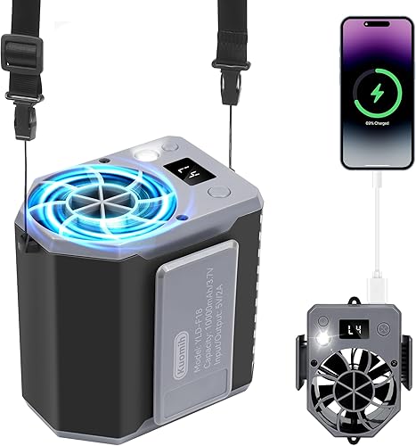 Ventilador de cintura portátil, ventilador de clip de cinturón recargable de 10000 mAh, 10000 rpm, 4 velocidades, tiempo de trabajo 24 horas, diseño