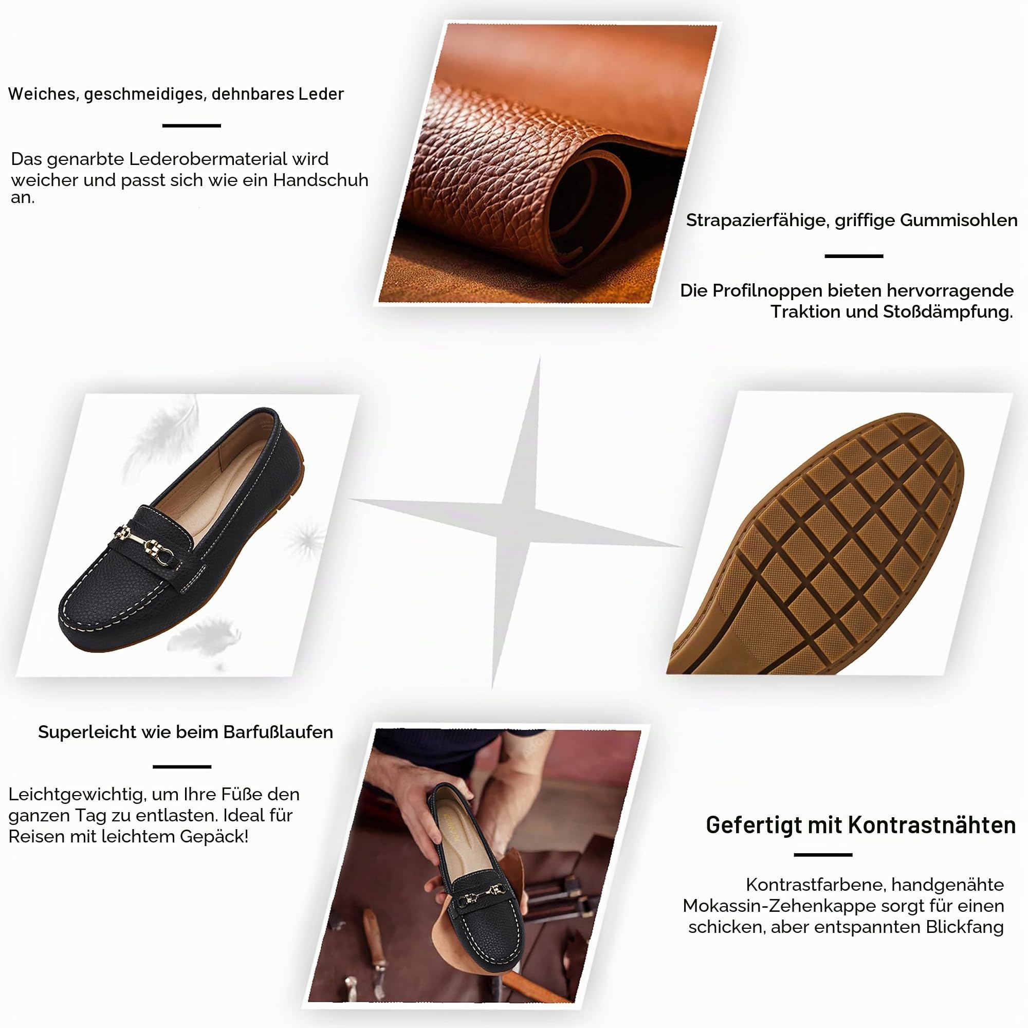 KORDAL Bequeme und leichte Damen-Slipper aus Leder, Mokks-Schuhe, Wanderschuhe, niedlich, Business-Casual-Schuhe, Arbeitsschuhe für Damen