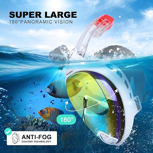 Miniatura 2 de Odoland Snorkeling Packages for Adults & Youth, Full Face Snorkel Mask with Camera Mount, Adjustable Swim Fins, Mesh Bag, Anti-Fog Anti-Leak Scuba