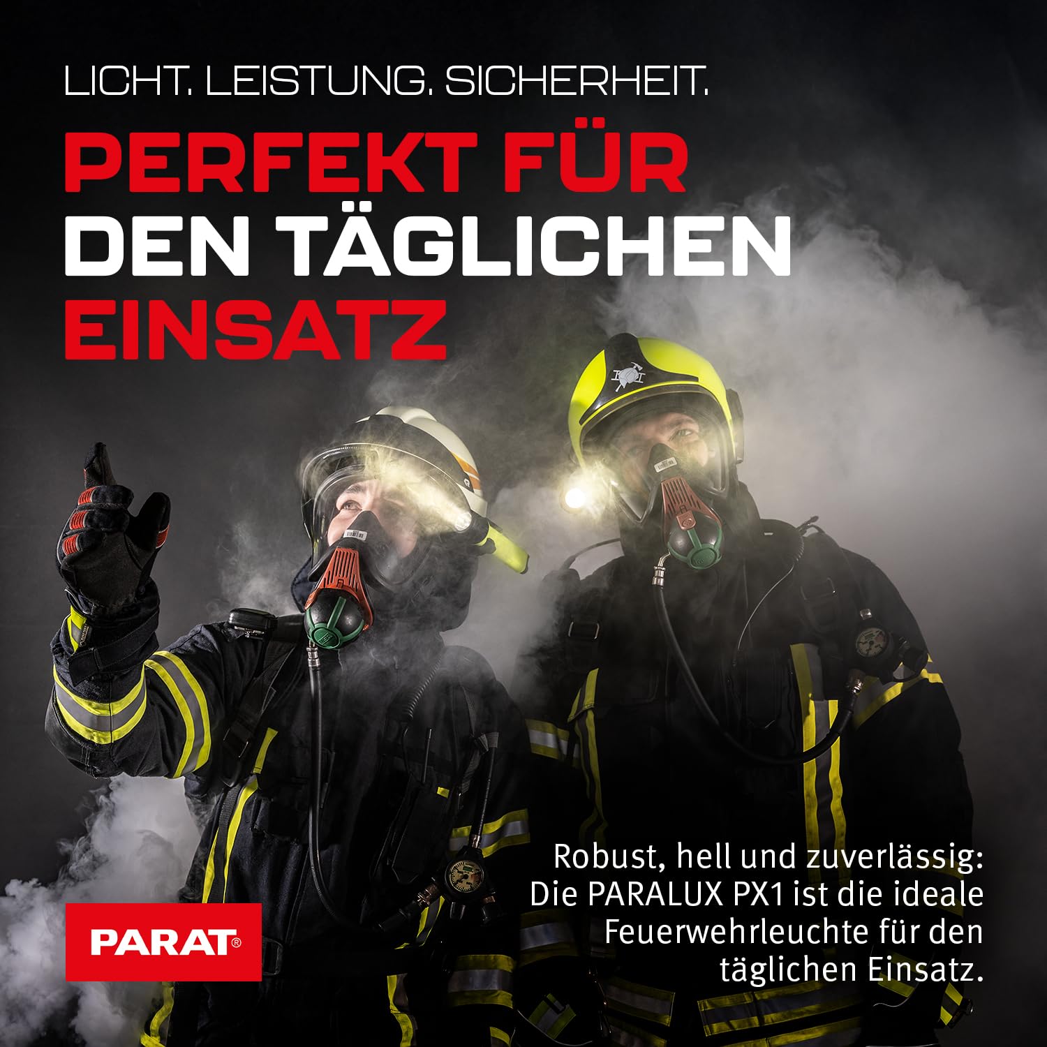 Parat PARALUX® PX1 FEUERWEHR Set für R.Heros Smart/Matrix Links | LED Arbeitsleuchte mit 120 Lumen | EX-geschützte LED Taschenlampe | Wasserdichte Helmlampe | inkl. Batterien, Adapter & Halterung