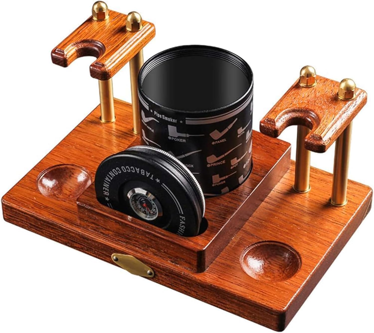 Wooden Tobacco Pipe Stand with Tobacco Jar - Smoking Pipe Accessories for 2 Pipes, Perfect Men's Gift & Cigar Storage Solution, Durable & Stylish Design