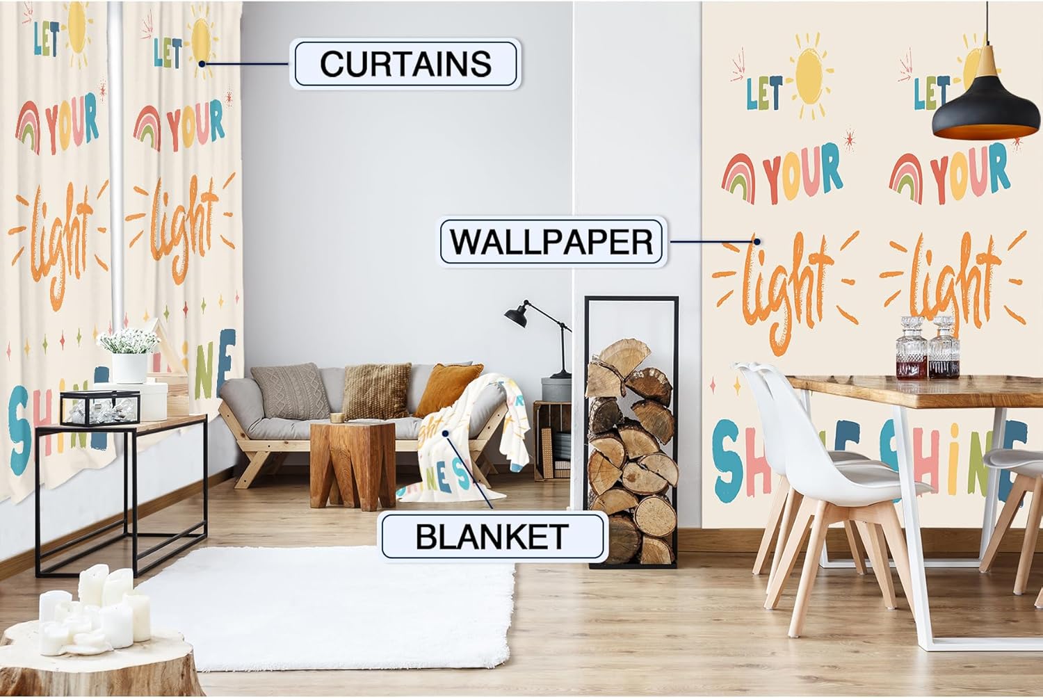 MESHELLY Kids Curtains 42Wx63H Inch Rod Pocket Cute Cartoon Rainbow Quotes Bedroom Decor Beige Sun Positive Inspirational Words Colorful Nursery Playroom Classroom Window Drapes Fabric 2 Panels