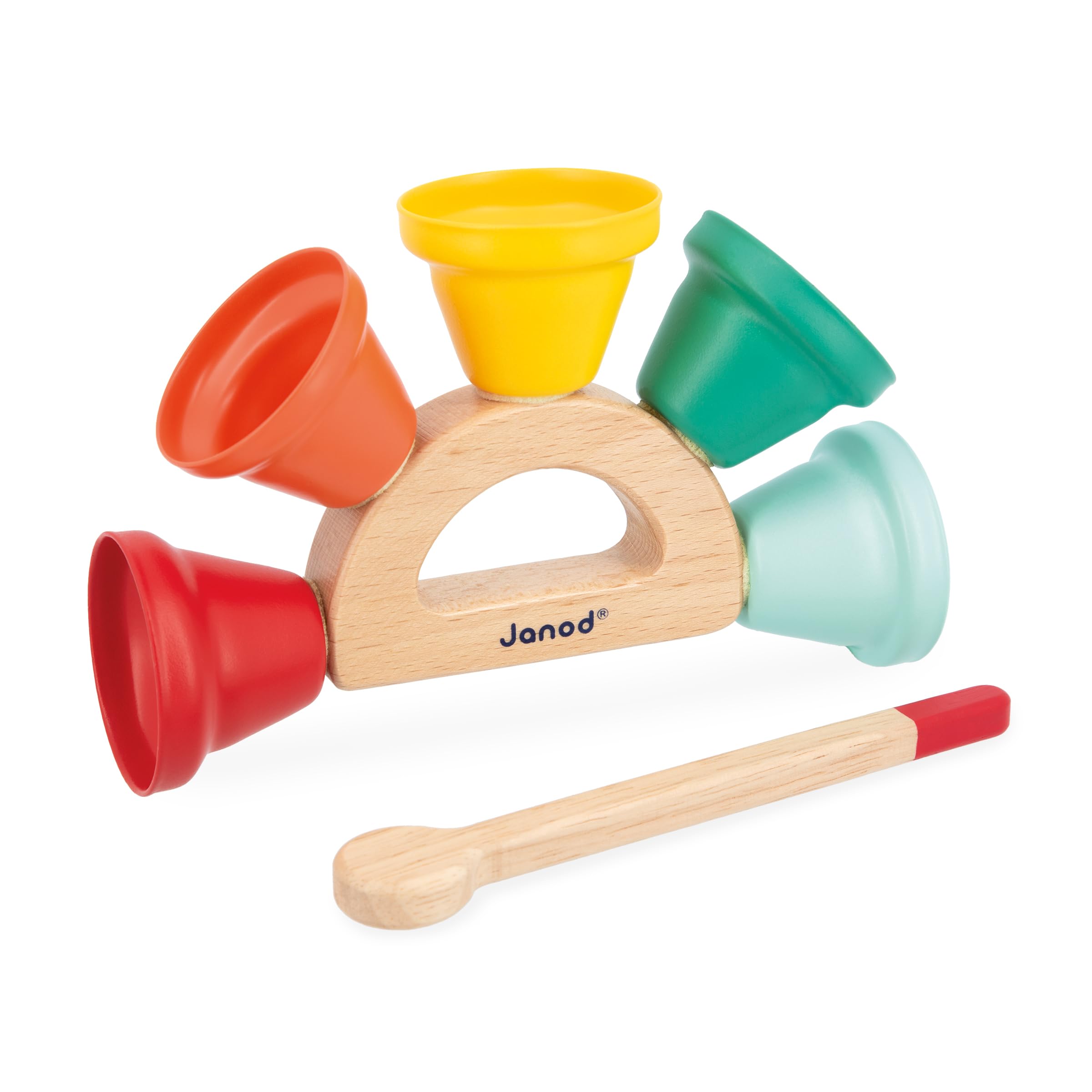 Janod - Gioia Metal Bells - Children’s Musical Instrument - Pretend Play Musical-Awakening Toy - FSC Wood Handle and Stick - Water-Based Paint - 18 Months +, J07638