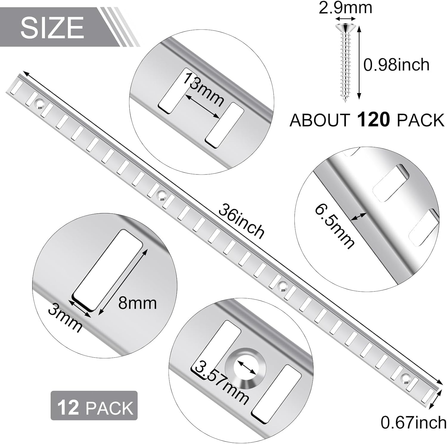 12 Pcs 36 Inch Metal Mortise Mount Pilaster Shelf Brackets and 72 Pcs Shelf Clips for Wall Shelving System Closet Organization Storage