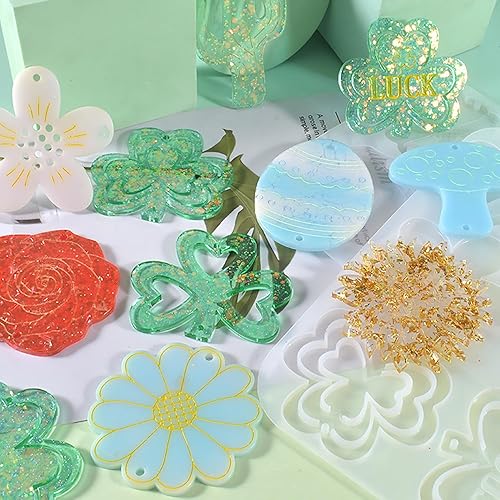 Miniatura 5 de Paquete de 2 moldes de silicona para el día de San Patricio, llavero de trébol grande, molde de resina, trébol de la suerte, sombrero irlandés,