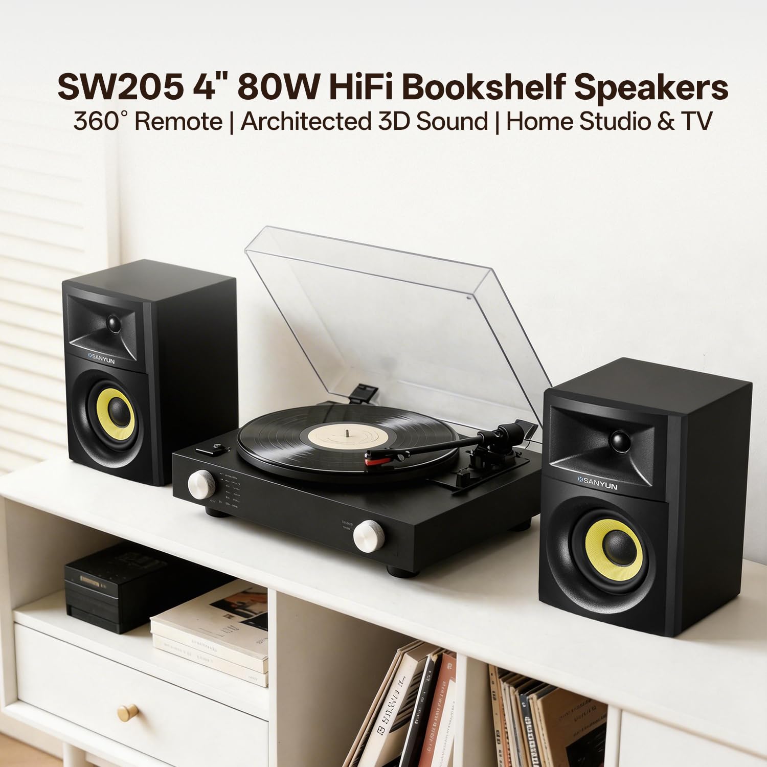 Sanyun SW205 Aktive Regallautsprecher 2.0 4“, Breite Klangbühne, Dual-DSP