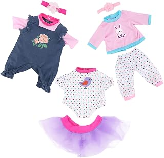 ECORELF 3 Sets Baby Doll Clothes for 14-18 Inch Dolls | 16 Inch Baby Doll Clothes Dresses and Accessories Outfits for New Born 15 Inch Baby Dolls(No Doll)