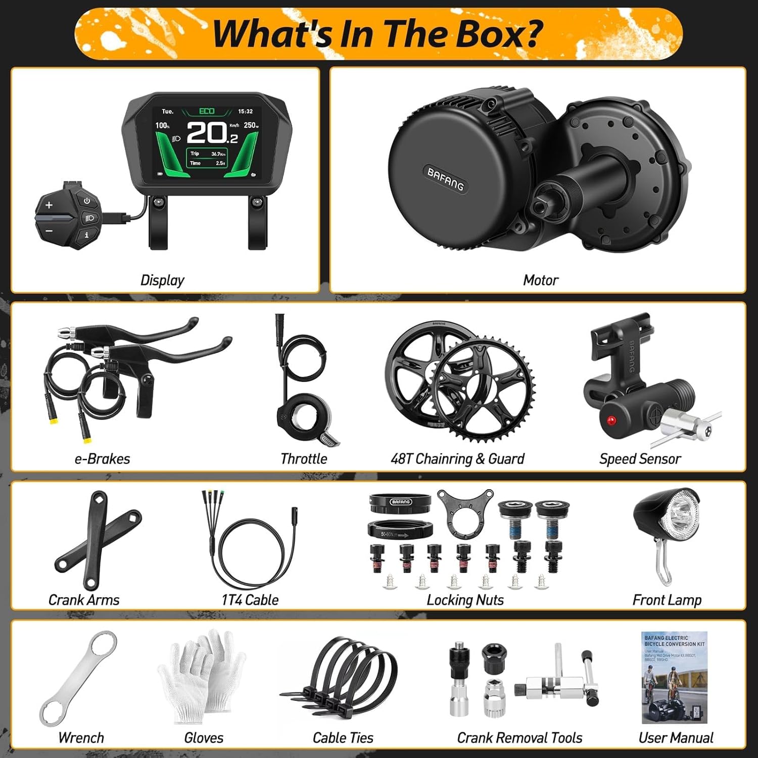 Bafang BBS01B Central Motor 48V 500W Conversion Kit Ebike Engine G340 with 3.5 Inch A1 Display