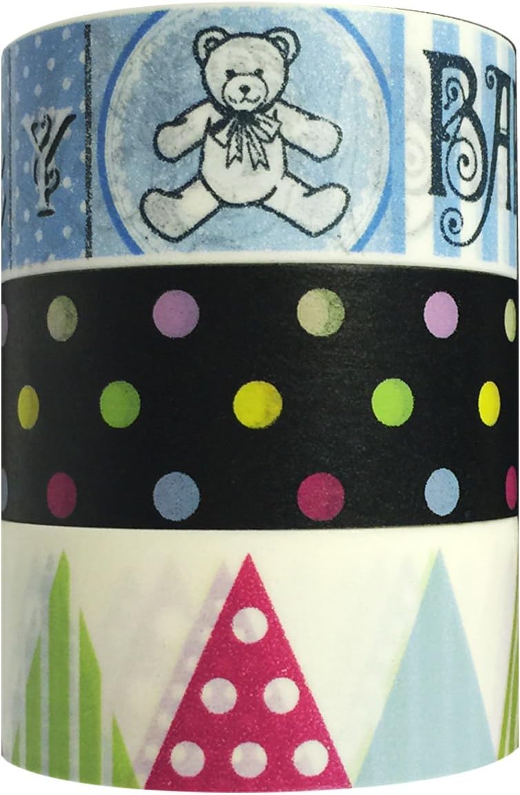 Wrapablesベビーシャワー和紙マスキングテープ、10 by 20 mm、3のセット