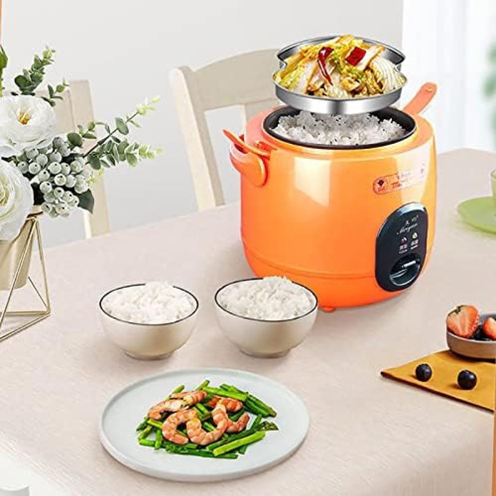 Mały Garnek Do Gotowania Ryżu 1,2 L Multicooker W Pełni Automatyczny Nieprzywierający Garnek Wewnętrzny Dla 1-2 Osób, Pomarańczowy,Czerwony,bonny369