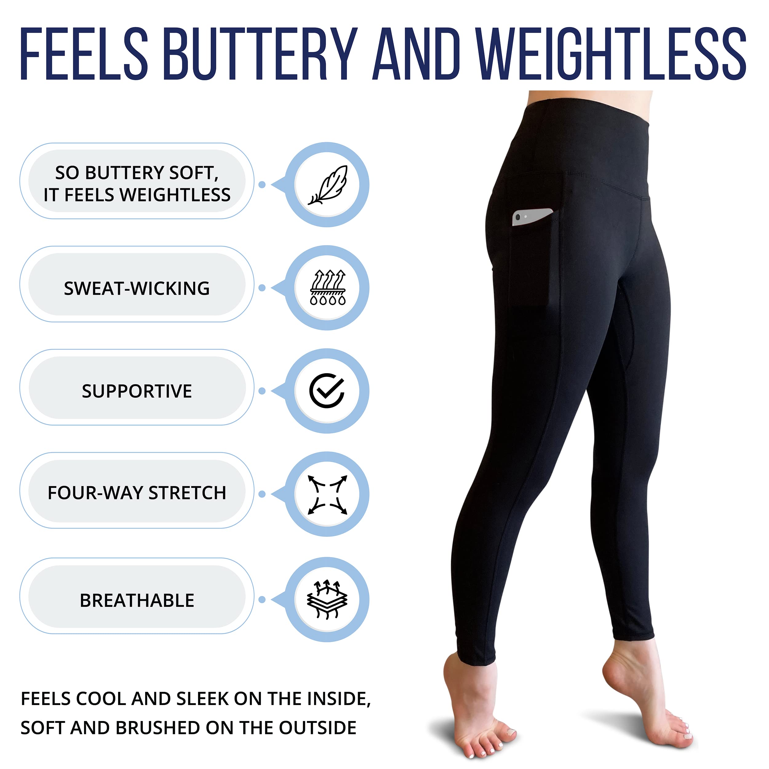 Pantalones de yoga de cintura alta para mujer con bolsillos (7/8 de longitud), Negro - 3