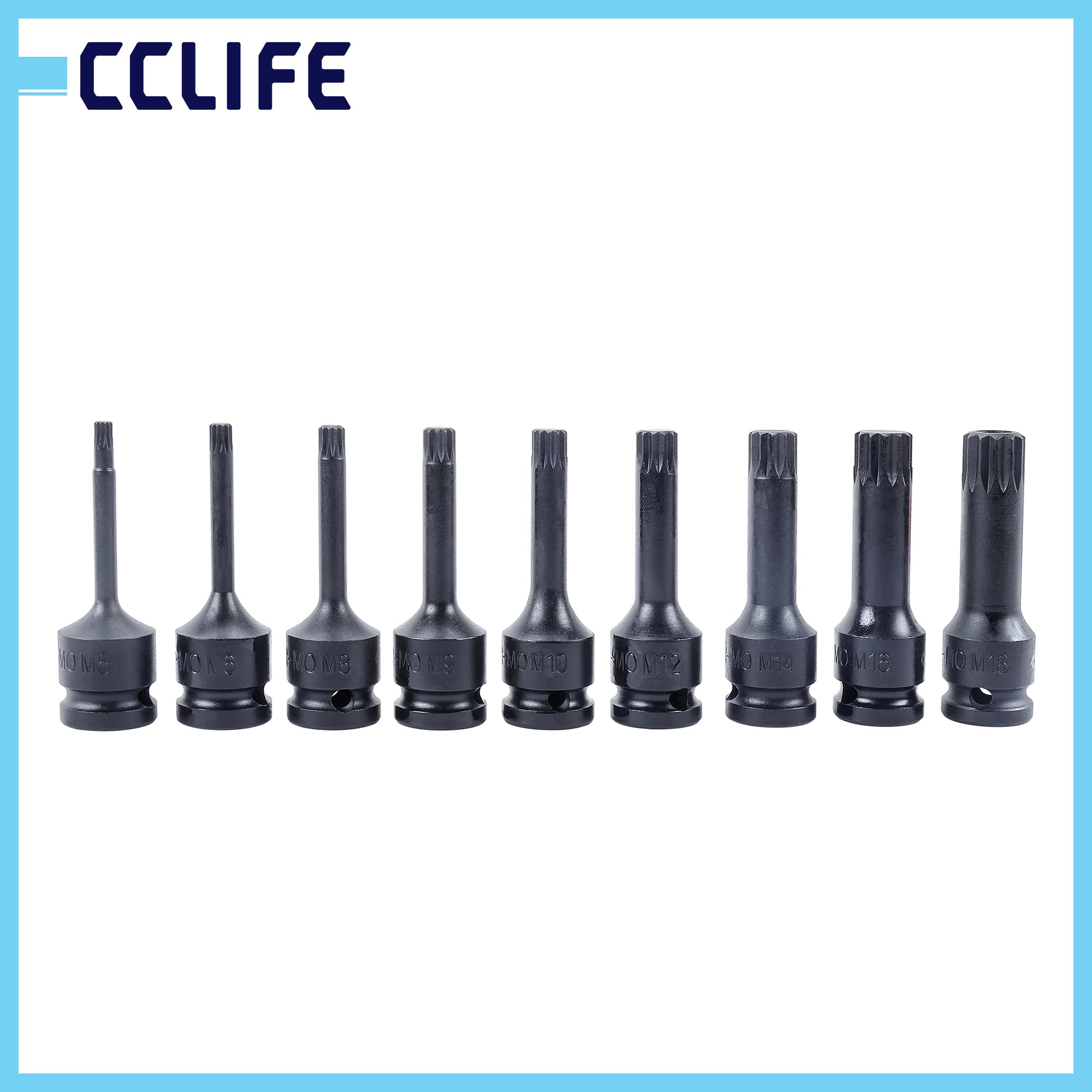 CCLIFE Wkrętarka udarowa zestaw bitów 1/2" Torx z łbem sześciokątnym Spline26-częściowy CR-MO | Zestaw kluczy nasadowych z profilami Torx, gniazdem sześciokątnym i profilami splajnowymi do pojazdów i prac warsztatowych