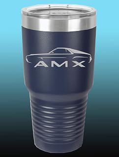 1968 1969 AMC AMX 30oz Stainless Steel Tumbler w/Clear Lid navy